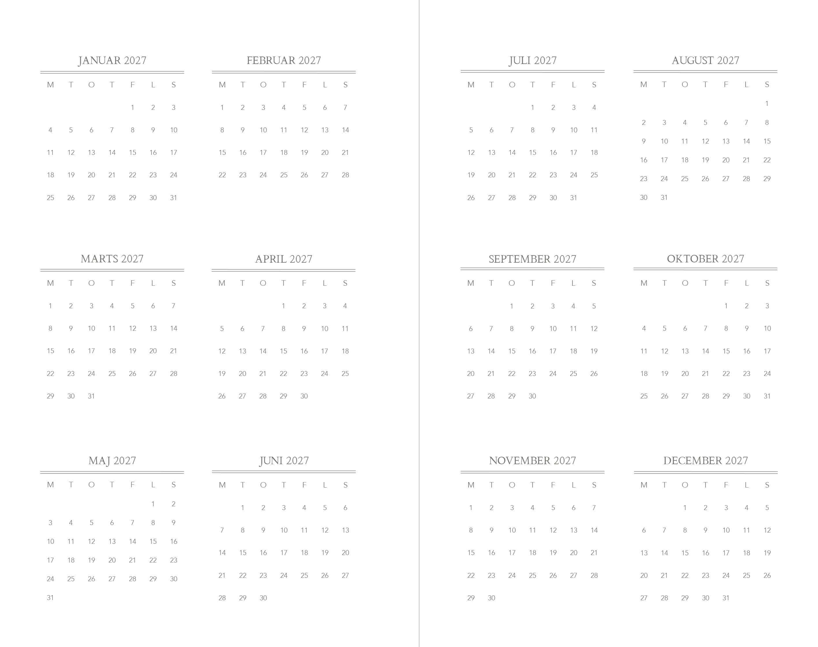 Ugekalender 2027